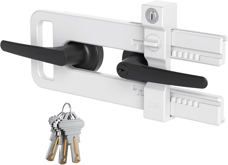 AST Double Door Lockout Device, French Door Reinforcement Lock with 3 Keys, Lockout to Double Door Knobset and Handleset, Childproof Door Lock, Premium Version (Matte White with Keyed Differ) - Image 1